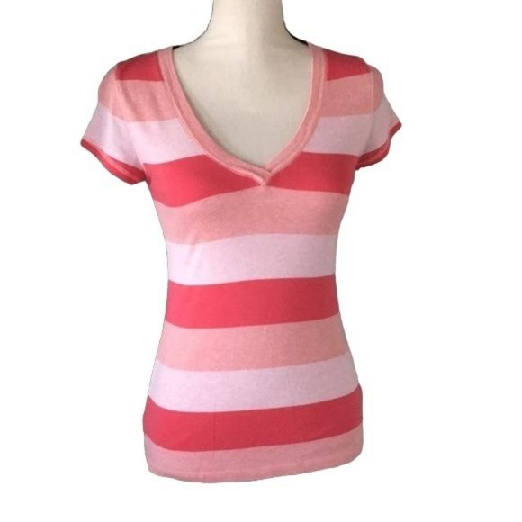 GAP Tops - Gap Salmon and Peach Striped Tee